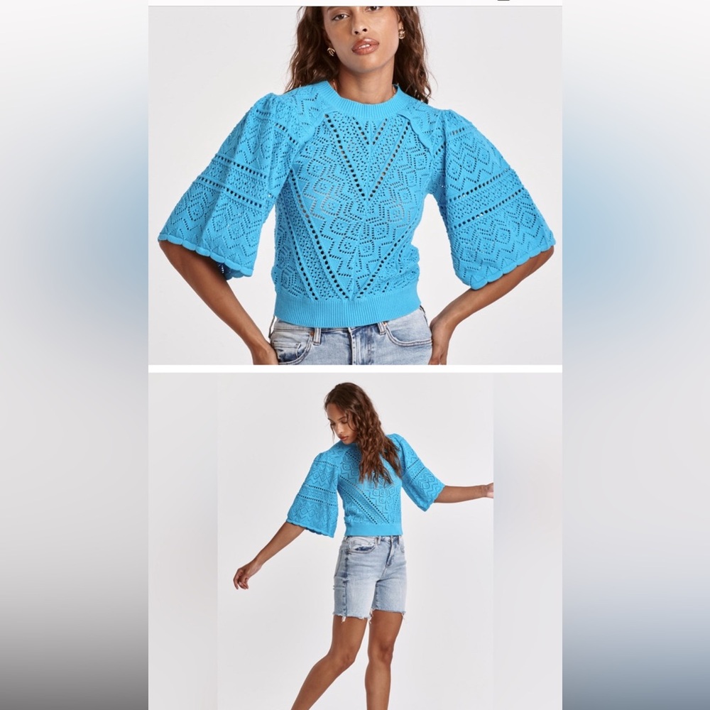 Dear John Blue Crochet Knit Top NEW - Picture 1 of 3